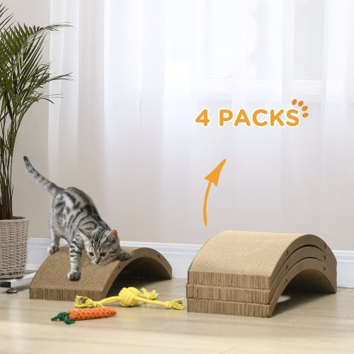 PawHut Cat Scratching Board – 4-Pack Reversible Cat Scratchers for Indoor Cats, Durable Replacement for Cat Wheel, Brown