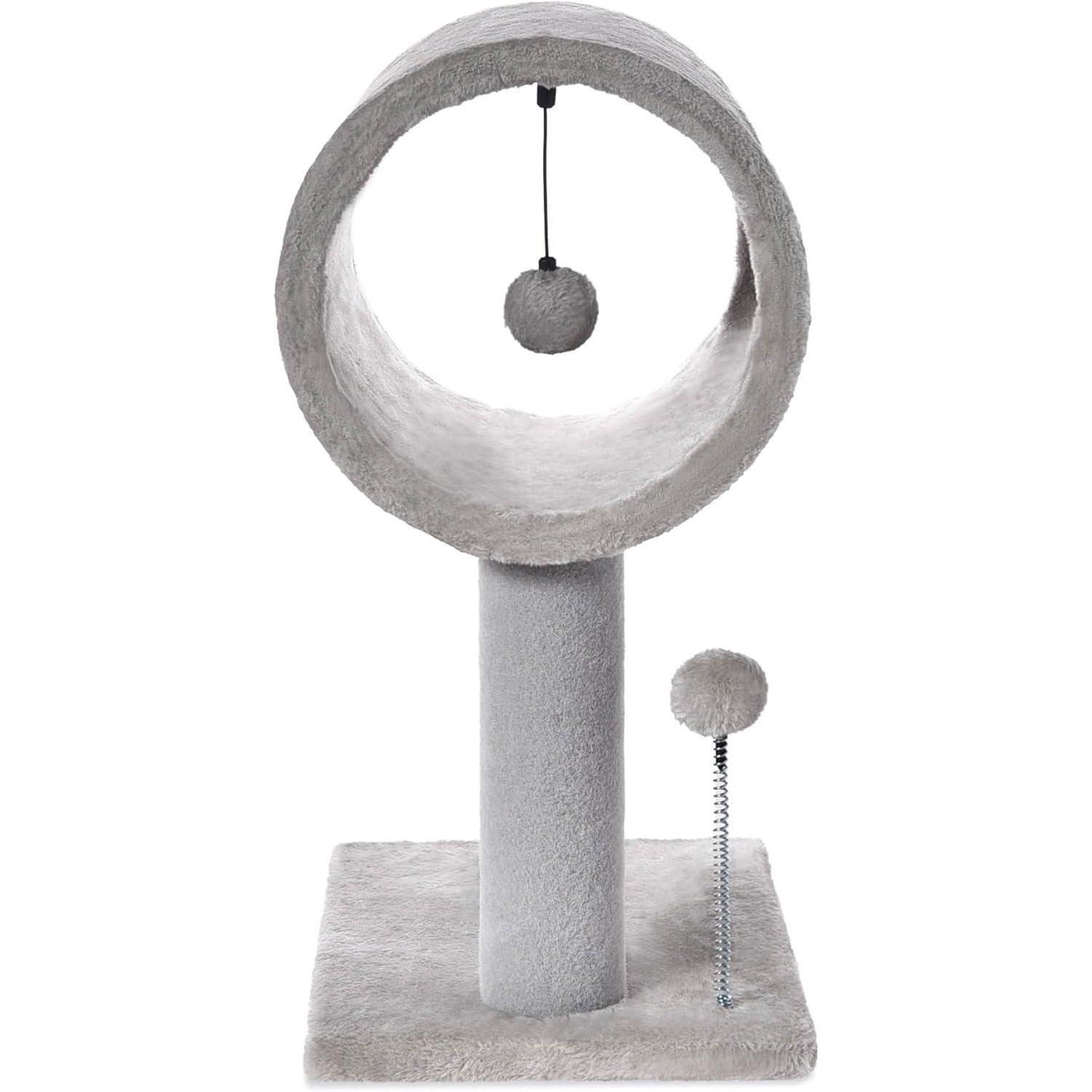 Gray Indoor Cat Tree – 20.5″ Climbing Tower with Scratching Post, Tunnel Bed & Hanging Ball Toy