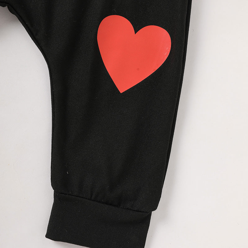 2Pcs Baby Boy Valentine’s Day Outfit – Heart Crusher Print Long Sleeve Top & Pants Set
