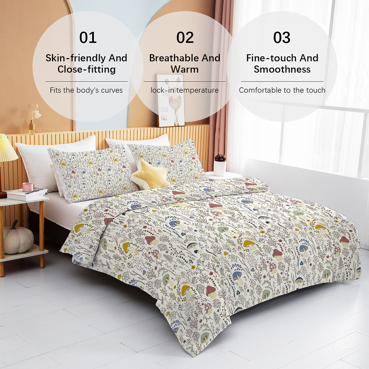 3-Piece Mushroom Decoration Comforter Set – Soft Microfiber, Includes Comforter & 2 Pillowcases, Available in Twin/Full/Queen/King
