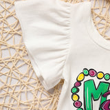 Baby Girl Mardi Gras Outfit 🎭 Ruffle Sleeve Bodysuit + Mesh Tutu Skirt + Hairband Set