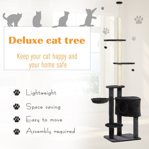 PawHut Adjustable Height Floor-to-Ceiling Vertical Cat Tree – Dark Grey