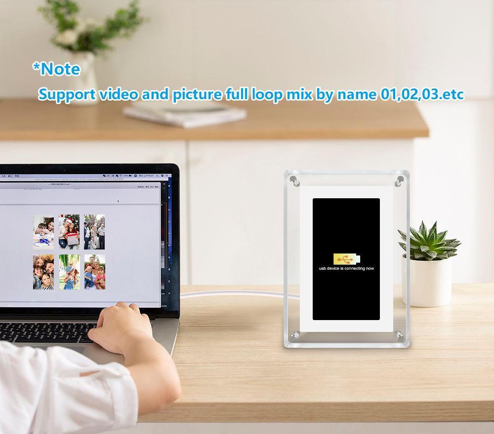 7-Inch Acrylic Auto-Rotating Digital Photo Frame – Built-In Memory, Rechargeable Battery, High-Resolution Display, Desktop Decoration