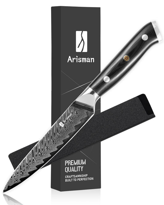 5-Inch Japanese Damascus VG-10 Utility Knife – Full-Tang Small Kitchen Knife with Ergonomic G10 Handle