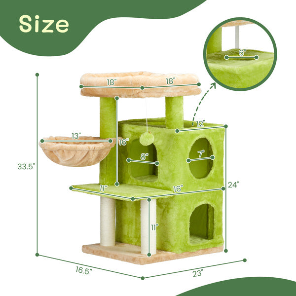 3-Inch Speaker-Shaped Double-Layer Cat House Hammock Bed – Yellow & Green Indoor Cat Furniture with Cozy Design
