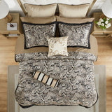 12-Piece Comforter Set with Cotton Bed Sheets – Full Size, Black Paisley Jacquard Comforter, Includes Sheets, Bed Skirt, Shams, and Decorative Pillows