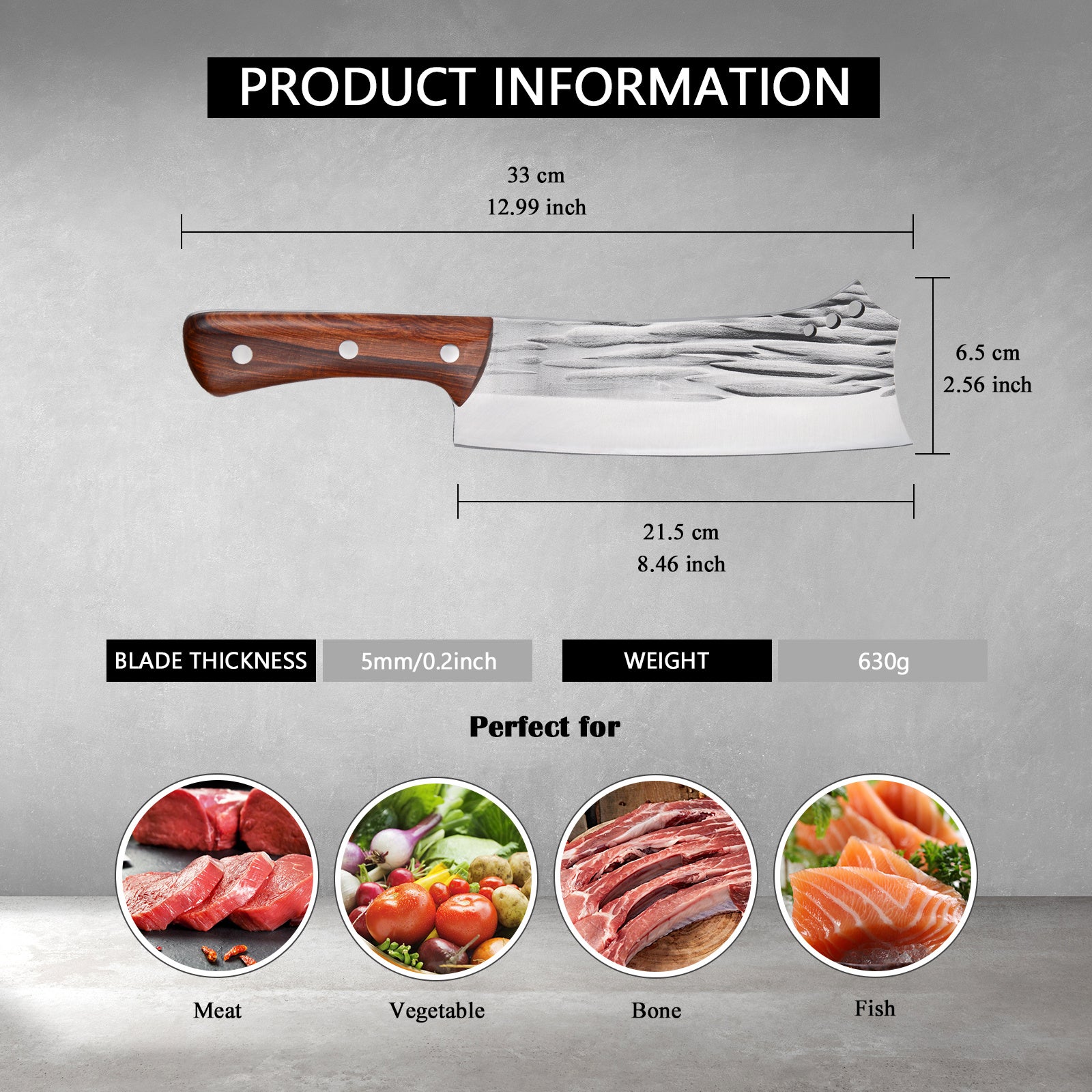 Kegani Heavy-Duty Meat & Bone Cleaver Knife – 7.3" High-Carbon Steel Bone Chopper, Full-Tang Handle