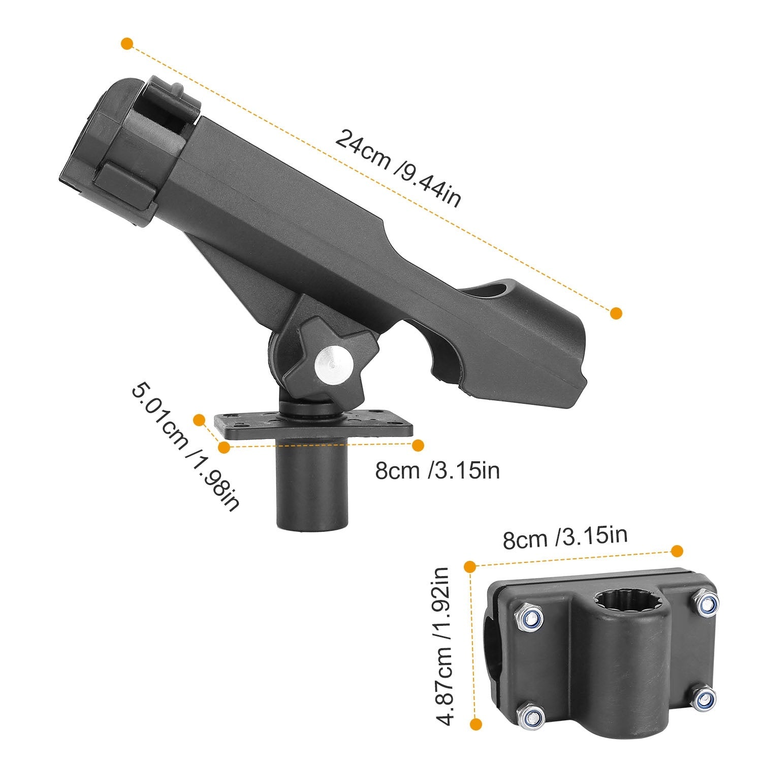 360° Rotatable Boat Fishing Rod Holder - Adjustable Kayak Pole Holder with Rail Clamp Mount