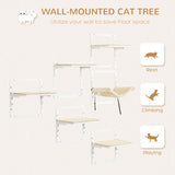 PawHut 6-Piece Modern Cat Wall Shelves – Height Adjustable Jumping Platforms & Climbing Furniture for Indoor Cats