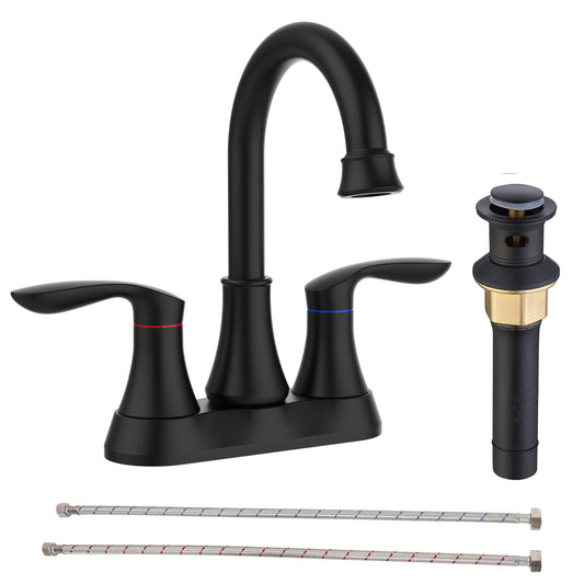 2‑Handle 4‑Inch Pop‑Up Bronze Bathroom Faucet – Elegant Centerset Design with Smooth Control & Durable Finish