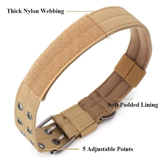 Wide Tactical Heavy-Duty Nylon Dog Collar – K9 Military-Grade Large Dog Collar with Metal Buckle & Adjustable Strap