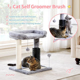 Small 4-in-1 Cat Tree Tower – Self-Grooming Brush, Sisal Scratching Post, Soft Plush Bed & Hanging Ball for Kittens