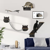 PawHut Cat Shelves – Wall-Mounted Cat Tree with Curved Platform, Cozy House, Bridge, Easy Stairs & Flat Perch, Coffee Brown