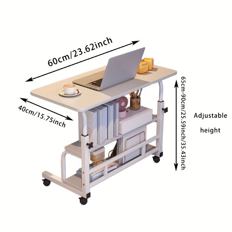 Double-Layer Metal Foldable Desk with Wheels & Storage Rack – Adjustable Height Workspace for Bedroom, Living Room & Office 🖥️