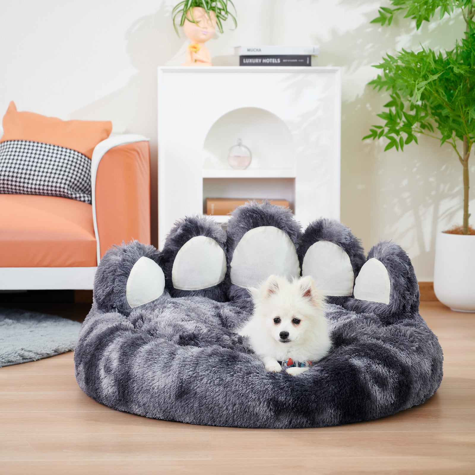 Cute Dog Bear Paw Shape Bed – Cozy Plush Pet Bed for Small & Medium Dogs & Indoor Cats, Soft & Warm Furniture Style Design