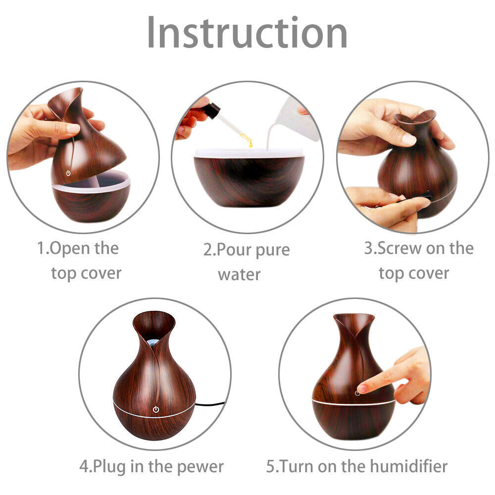 LED Ultrasonic Aroma Humidifier Essential Oil Diffuser – Vase-Shaped Smoke Fountain, Aromatherapy Air Purifier with LED Mood Light