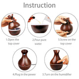 LED Ultrasonic Aroma Humidifier Essential Oil Diffuser – Vase-Shaped Smoke Fountain, Aromatherapy Air Purifier with LED Mood Light