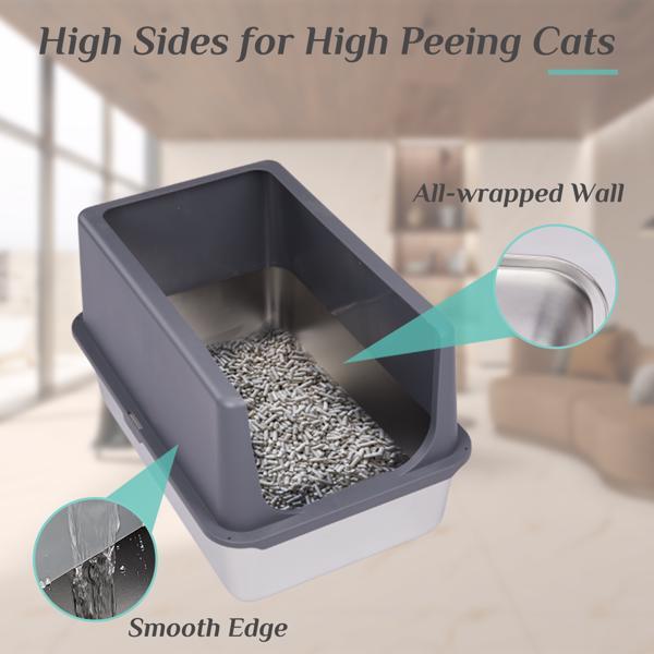 Stainless Steel Cat Litter Box – Durable Pet Toilet with Shovel & Anti-Slip Pad for Easy Cleaning