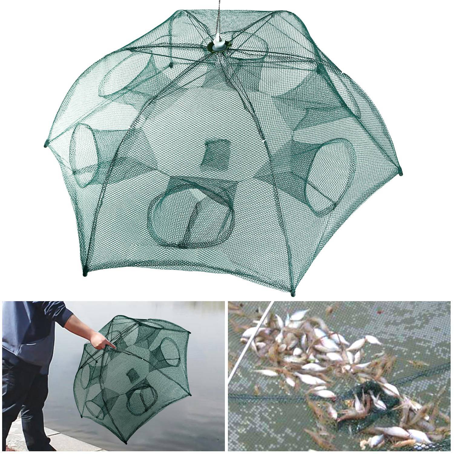 Foldable Fishing Bait Trap - 6-Hole Automatic Net for Shrimp, Crab, Minnow & Crawfish