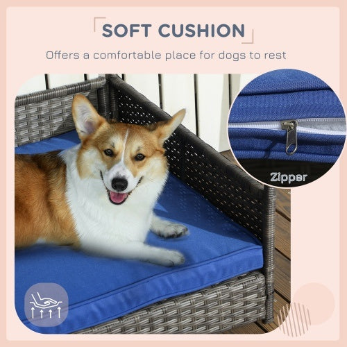 PawHut Wicker Dog House – Outdoor Rattan Bed with Canopy & Water-Resistant Cushion for Small & Medium Dogs