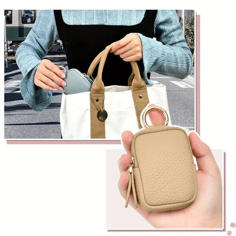 Leather Coin Purse 👛 Mini Change Pouch with Keychain – Small Zipper Wallet for Women