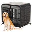 42" Heavy-Duty Dog Crate Furniture – Grey Wood-Top Kennel with Metal Frame