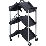 Folding Service Cart – Iron Frame & Plastic Shelves, Collapsible Utility Cart with Wheels