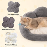 Mewoofun Cat & Small Dog Bed – 23" Grey Fluffy Flower-Shaped Washable Sofa Bed with Non-Slip Bottom for Puppies & Kittens