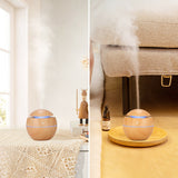USB Aroma Humidifier Essential Oil Diffuser – Ultrasonic Cool Mist with 7-Color Changing LED Light, Wood Finish, 130ml