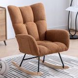 Comfy Teddy Fabric Rocking Chair - Ergonomic Wingback Glider with Solid Wood Base and Side Pocket | Nursery & Living Room