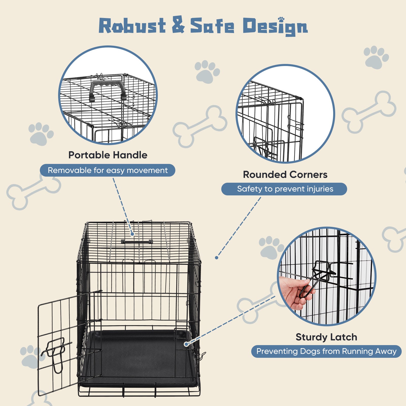 Single Door Dog Cage – 24–30 Inch Foldable Metal Crate with Secure Lock & Removable Tray for Easy Cleaning