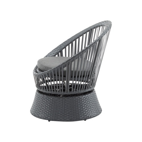 26.7" Modern Gray Wicker Lounge Chair – Round Rattan & Iron Frame, Stylish Relaxation for Living Room & Patio 🪑✨