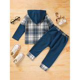 Toddler Baby Boy Plaid Long Sleeve Hoodie & Pants – 2PCS Fall Winter Outfit Set