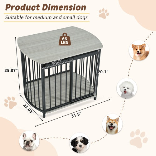31.5" Wooden Furniture-Style Dog Crate – Double Door Indoor Kennel & End Table