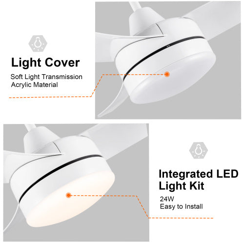 42-Inch Indoor White Ceiling Fan with Integrated LED Light