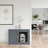 Dog Cage Furniture – Grey Metal Indoor Pet Crate with Double Doors, Secure Locks & End Table Design for Small & Medium Dogs