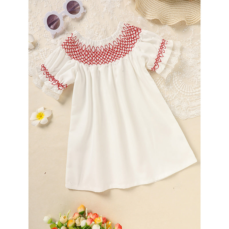 Infant Baby Girl Valentine’s Day Dress ❤️ White Lace with Red Embroidery (111 karakter ✅)