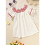 Infant Baby Girl Valentine’s Day Dress ❤️ White Lace with Red Embroidery (111 karakter ✅)