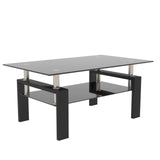 Modern Black Glass Rectangle Coffee Table ✨ Sleek Side & Center Table for Stylish Living Rooms
