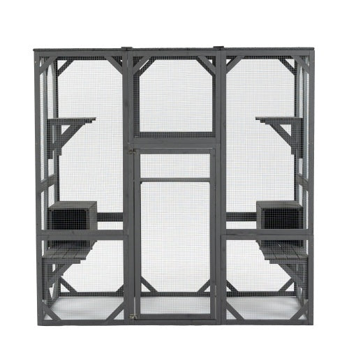 Outdoor Wooden Cat House & Large Cat Cage – Multi-Level Enclosure with Jump Platform, Apartment & Weather-Resistant Roof
