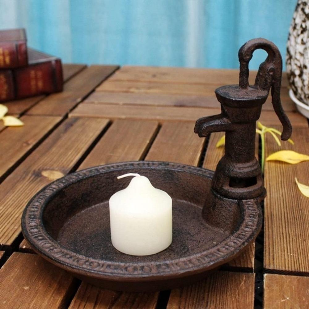 Rustic Style Cast Iron Vintage Water Pump Round Bird Feeder – Outdoor Decorative Garden Tray & Gift for Bird Lovers
