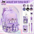 Sanrio Kuromi Purple Backpack Set – Includes 6 Badges, Card Set & Stationery for Teen Students