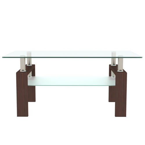 Rectangle Walnut Glass Coffee Table – Modern Clear Center Side Table for Living Room ✨🪞