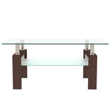 Rectangle Walnut Glass Coffee Table – Modern Clear Center Side Table for Living Room ✨🪞