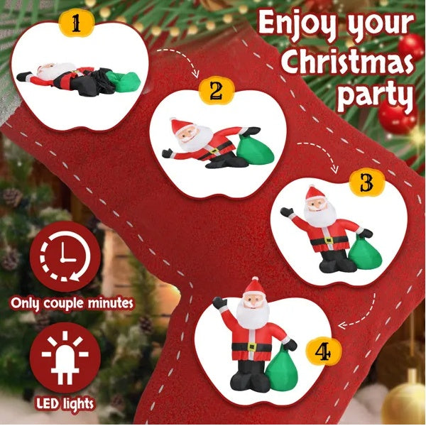 6 Ft Lighted Christmas Inflatable Decoration – Inflatable Santa Claus with Large Gift Bag, Funny Blow-Up Yard Decor with Built-in LED Lights