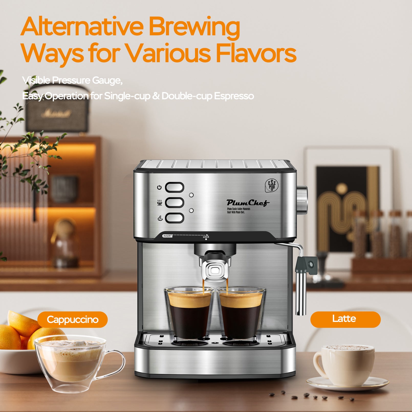 Professional 20-Bar Espresso Machine with Milk Frother & Pressure Gauge