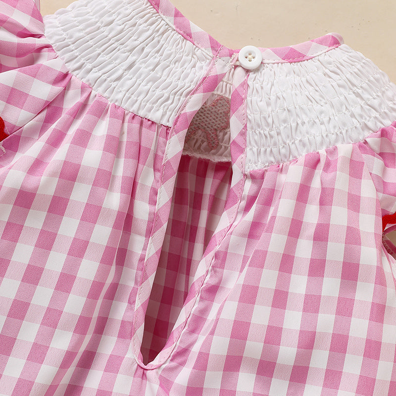Newborn Baby Girls Valentine’s Day Romper ❤️ Plaid Heart Embroidery with Ruffle Sleeves 👶