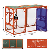 Outdoor Wooden Cat House – Waterproof Asphalt Roof & Fir Mesh Enclosure (Orange)