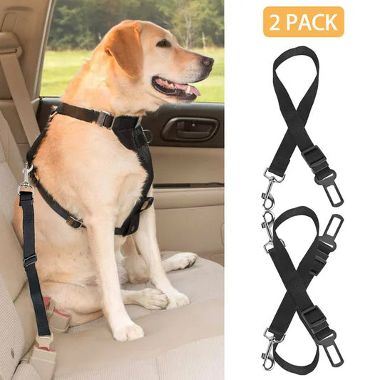 Pack of 2 Adjustable Pet Seat Belt Leash Straps – Safe Car Restraint for Dogs & Cats, No-Tangle Design