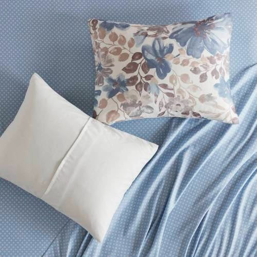 Floral Comforter Set with Bed Sheets – Queen Size, Blue Floral Design